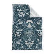 Mushroom forest damask wallpaper dark Teal and Light grey-beige 