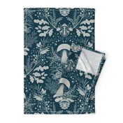 Mushroom forest damask wallpaper dark Teal and Light grey-beige 