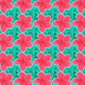Pink Plumeria with teal and aqua