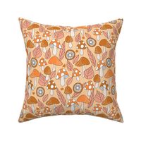 Woodland Mushroom and Leaves Boho fall in orange brown yellow