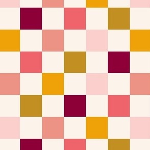 Retro Checkerboard in Beige Pink Burgundy Green Mustard Geometric Check