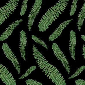 Painted Non directional Ferns / Noir Black Jade Green