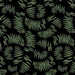 Watercolor Fern Fronds on Black by Brittanylane