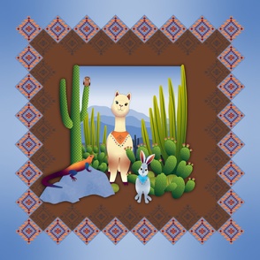 Baby Blanket Panel - Alex Alpaca in the Desert Friends 54" Square