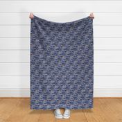 Cozy Night Sky Navy Blue Mini- Full Moon and Stars Over the Clouds- Indigo- Gold- Mustard- Home Decor- Wallpaper