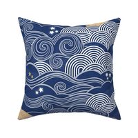 Cozy Night Sky Navy Blue Large- Full Moon and Stars Over the Clouds- Indigo Blue- Relaxing Home Decor- Nursery Wallpaper- Large Scale
