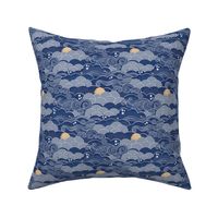 Cozy Night Sky Navy Blue Mini- Full Moon and Stars Over the Clouds- Indigo Blue- Relaxing Home Decor- Gender Neutral Nursery Wallpaper- Small Scale