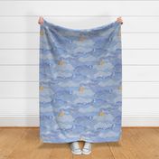Cozy Night Sky Blue Large- Full Moon and Stars Over the Clouds- Light Blue- Neutral- Relaxing Home Decor- Nursery Wallpaper- Large Scale