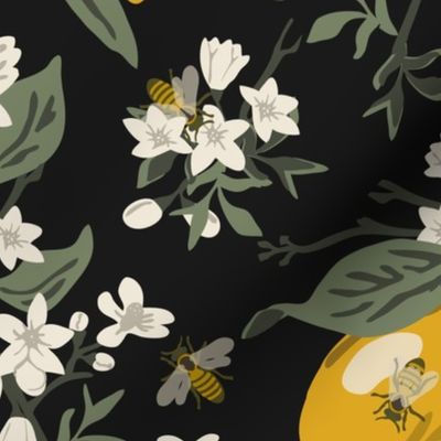 Bees And Lemons - Custom Dusty Green Leaves - Black (K90) - Large