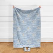 Cozy Night Sky Pastel Blue Medium- Full Moon and Stars Over the Clouds- Light Blue Fabic- Neutral- Relaxing Home Decor- Nursery Wallpaper- Baby