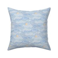 Cozy Night Sky Pastel Blue Mini- Full Moon and Stars Over the Clouds- Light Blue Fabic- Neutral- Relaxing Home Decor- Nursery Wallpaper- Baby- Small Scale- Quilt Blender