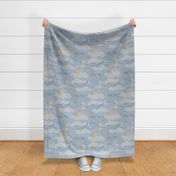 Cozy Night Sky Gray Blue Medium- Full Moon and Stars Over the Clouds- Slate Blue- Neutral- Relaxing Home Decor- Nursery Wallpaper- Large Scale