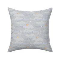 Cozy Night Sky Light Gray Blue Mini- Full Moon and Stars Over the Clouds- Slate Blue- Greige- Grey- Silver- Neutral- Relaxing Home Decor- Nursery Wallpaper- Baby- Quilt Blender
