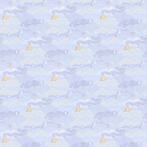 Cozy Night Sky Periwinkle Mini- Full Moon and Stars Over the Clouds- Light Blue Fabric- Lilac- Lavender- Relaxing Home Decor- Nursery Wallpaper- Baby- Quilt Blender