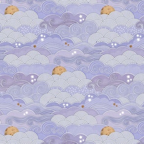 Cozy Night Sky Purple- Small- Full Moon and Stars Over the Clouds- Violet- Lilac- Lavender- Relaxing Home Decor- Gender Neutral Nursery Wallpaper- Small Scale- Quilt Blender