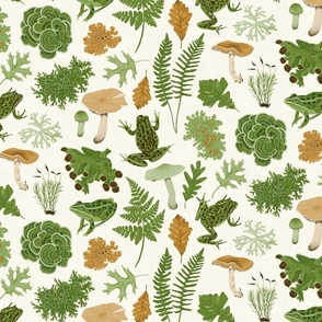 Frogs Ferns and Lichens - on Cream - Medium Size