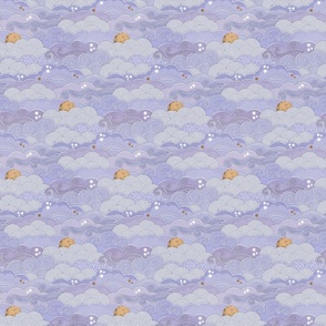 Cozy Night Sky Purple- Mini- Full Moon and Stars Over the Clouds- Violet- Lilac- Lavender- Relaxing Home Decor- Gender Neutral Nursery Wallpaper- Small Scale- Quilt Blender