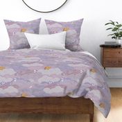 Cozy Night Sky Violet- Large- Full Moon and Stars Over the Clouds- Purple- Lilac- Lavender- Relaxing Home Decor- Nursery Wallpaper- Large Scale