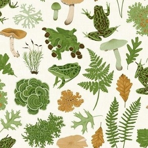 Frogs Ferns and Lichens - on Cream - Small Size