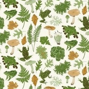 Frogs Ferns and Lichens - on Cream - Tiny Size