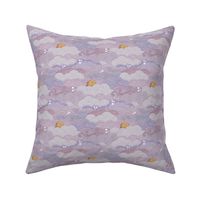 Cozy Night Sky Violet- Mini- Full Moon and Stars Over the Clouds- Purple- Lilac- Lavender Fabric- Relaxing Home Decor- Nursery Wallpaper- Small Scale- Baby Girl- Quilt Blender
