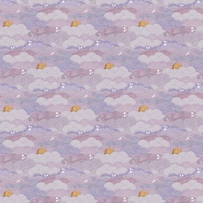 Cozy Night Sky Violet- Mini- Full Moon and Stars Over the Clouds- Purple- Lilac- Lavender Fabric- Relaxing Home Decor- Nursery Wallpaper- Small Scale- Baby Girl- Quilt Blender