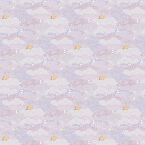 Cozy Night Sky Lilac- Mini- Full Moon and Stars Over the Clouds- Purple- Lavender- Pink Relaxing Home Decor- Nursery Wallpaper- Baby Girl- Small Scale
