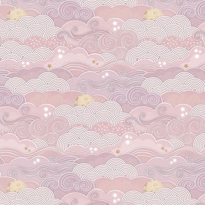 Cozy Night Sky Mauve- Small- Full Moon and Stars Over the Clouds- Rose- Pink- Relaxing Home Decor- Nursery Wallpaper- Baby Girl Room Decor- Large Scale