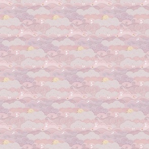 Cozy Night Sky Mauve- Mini- Full Moon and Stars Over the Clouds- Rose- Pink- Relaxing Home Decor- Nursery Wallpaper- Baby Girl Room Decor- Large Scale