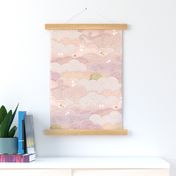 Cozy Night Sky Coral- Medium- Full Moon and Stars Over the Clouds- Rose- Pink- Flamingo- Relaxing Home Decor- Nursery Wallpaper- Baby Girl Room Decor- Large Scale