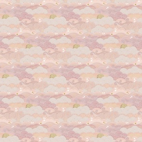 Cozy Night Sky Coral- Mini- Full Moon and Stars Over the Clouds- Rose- Pink- Flamingo- Relaxing Home Decor- Nursery Wallpaper- Baby Girl Room Decor- Small Scale- Quilt Blender