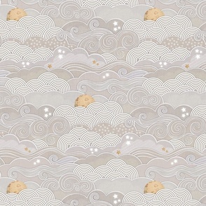 Cozy Night Sky Taupe Small- Full Moon and Stars Over the Clouds- Beige- Neutral- Relaxing Home Decor- Gender Neutral Nursery Wallpaper- Small Scale- Baby- Quilt Blender