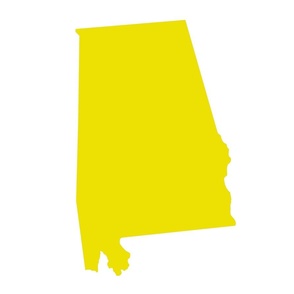 Alabama silhouette, 18x21" panel, yellow on white - ELH