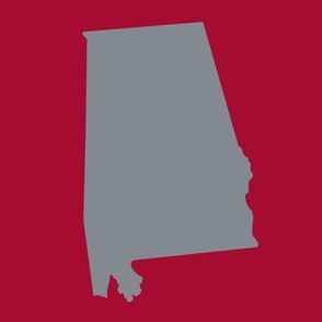 Alabama silhouette, 18x21" panel, gray on crimson - ELH