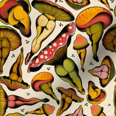 Sexy Mushrooms, wild arrangement in muted greens shades