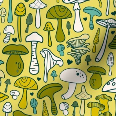 Wild Mushrooms - Chartreuse - Medium Scale 