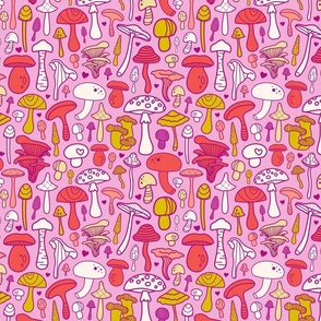 Wild Mushrooms - Bubblegum Pink - Medium Scale 