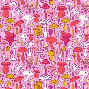 Wild Mushrooms - Bubblegum Pink - Small Scale 