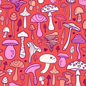 Wild Mushrooms - Orange Red - Large Scale