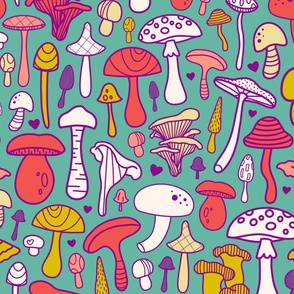 Wild Mushrooms - Green - Large Scale