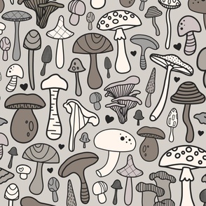 Wild Mushrooms - Gray - Large Scale