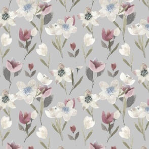 white and pink floral on grey background
