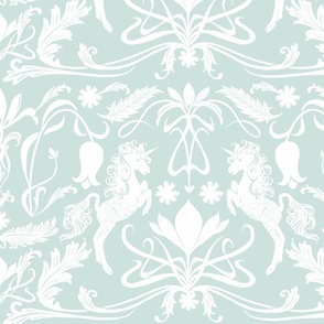 Unicorn Damask - Teal, Small scale