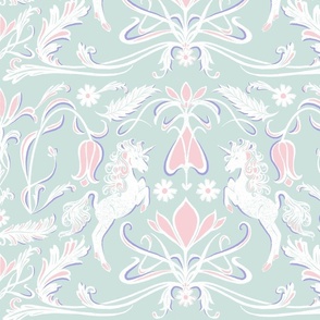 Unicorn Damask - Pastel, Small Scale