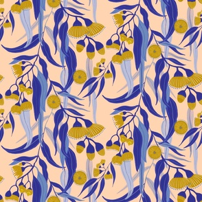 Eucalyptus flowers in gold and blue 