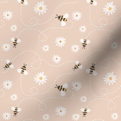(S Scale) Bees and Daisies on Light Tan