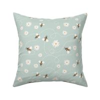 (M Scale) Bees and Daisies on Muted Mint