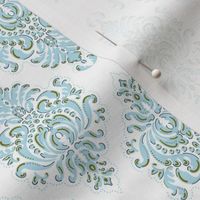 Andalusia Damask (Small) in Spa Blue and White