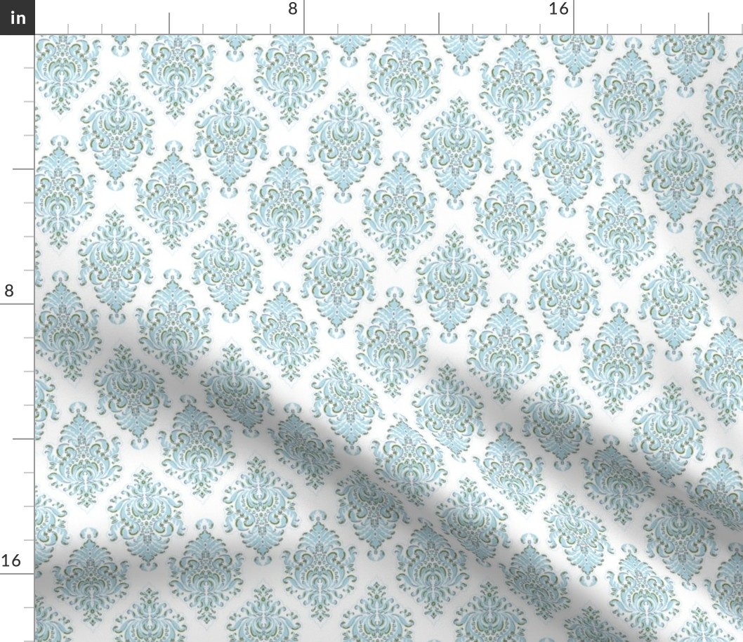 Andalusia Damask (Small) in Spa Blue and White