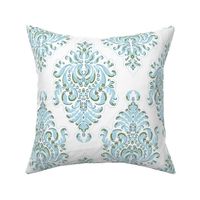 Andalusia Damask (Medium) in Spa Blue and White